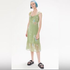 UO Bee Ruffle Cap Sleeve Midi Dress | Urban Outfitters Singapore